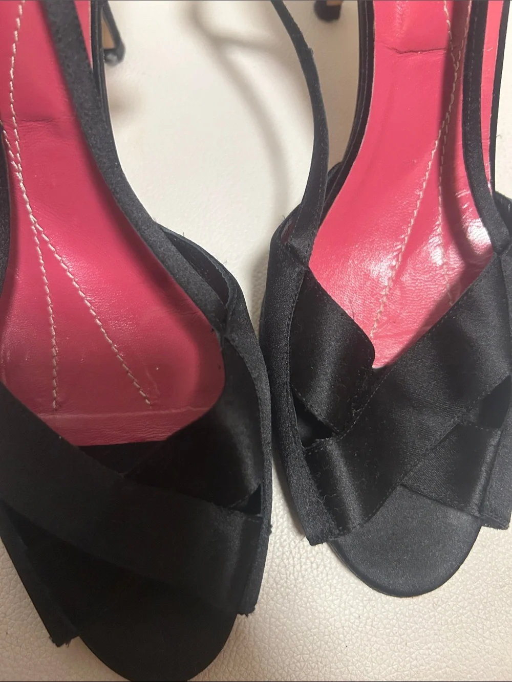 kate spade Black Satin Slingback Heels with Pink Insole
